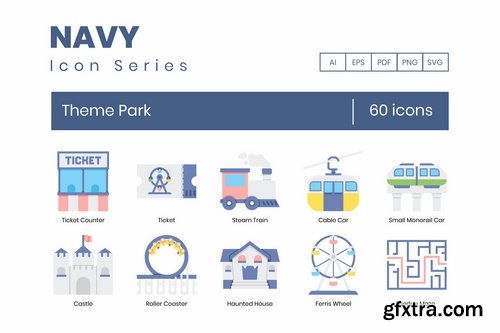 60 Theme Park Icons Navy Series