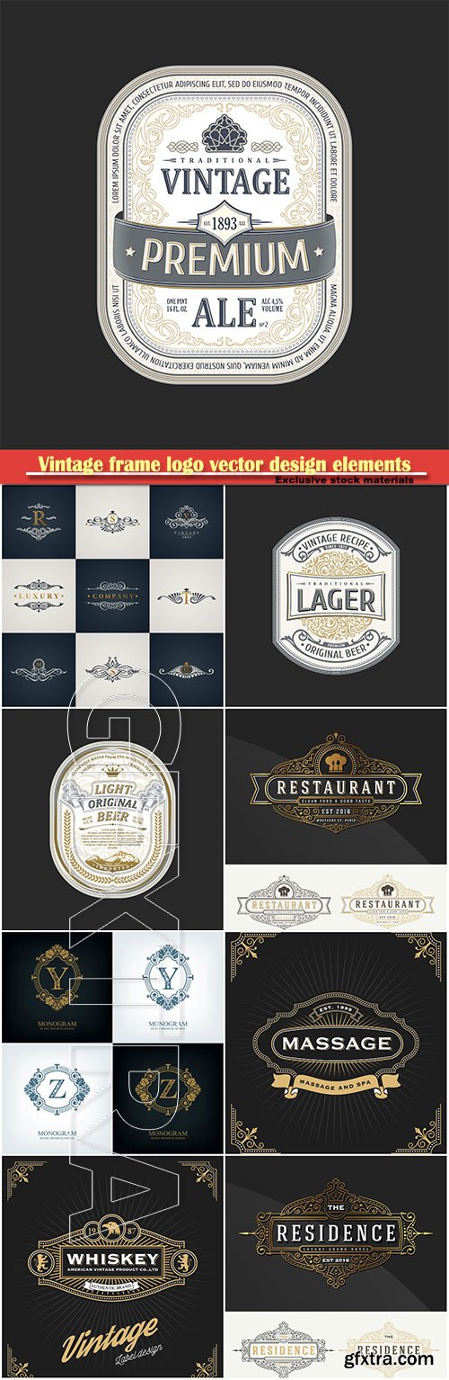 Vintage frame logo vector design elements