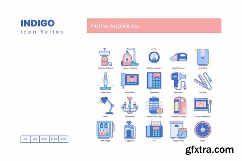 80 Home Appliance Icons  Indigo Series