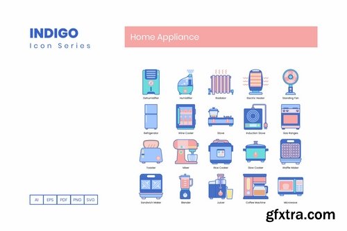 80 Home Appliance Icons  Indigo Series