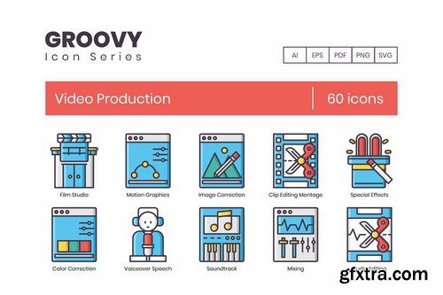 60 Video Production Icons Groovy Series