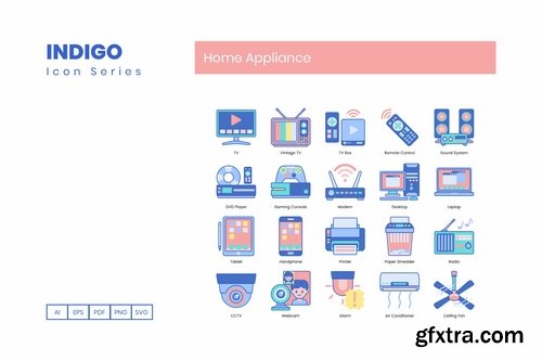 80 Home Appliance Icons  Indigo Series