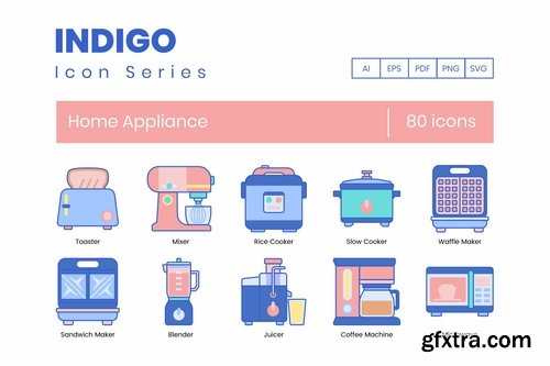 80 Home Appliance Icons  Indigo Series