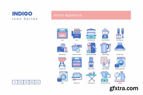 80 Home Appliance Icons  Indigo Series