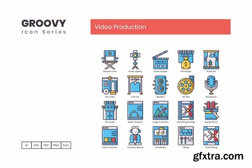 60 Video Production Icons Groovy Series