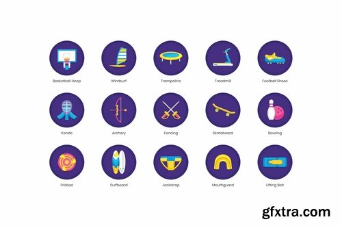 70 Sport Equipment Icons Orchid Series