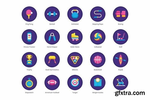 70 Sport Equipment Icons Orchid Series