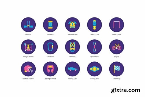 70 Sport Equipment Icons Orchid Series