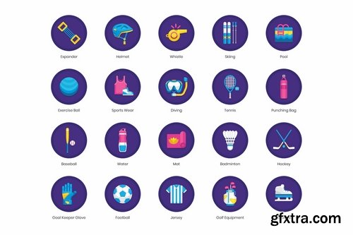 70 Sport Equipment Icons Orchid Series