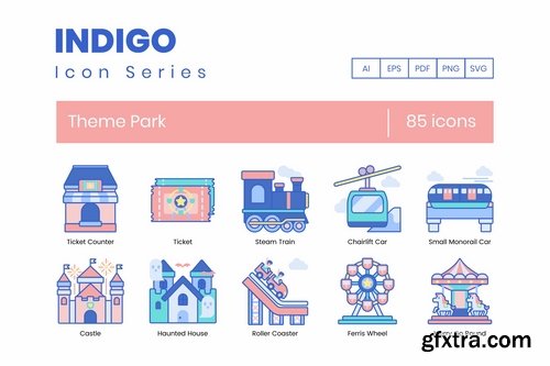 85 Theme Park Icons Indigo Series