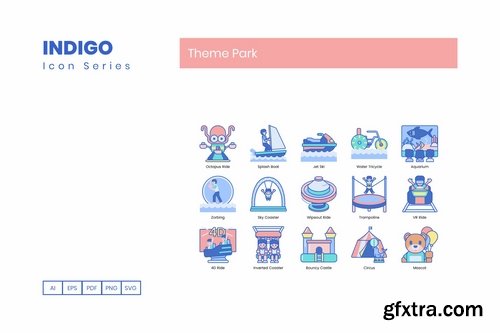 85 Theme Park Icons Indigo Series