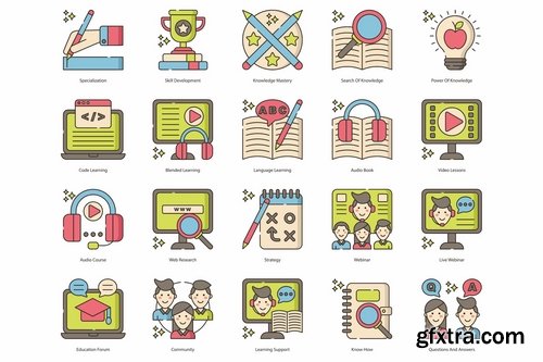 110 Online Education Icons Hazel Series