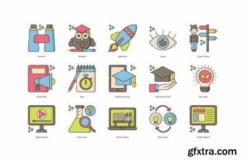 110 Online Education Icons Hazel Series