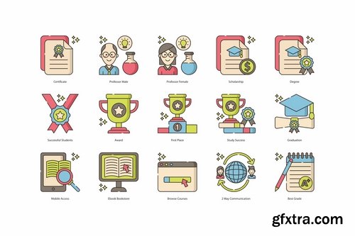 110 Online Education Icons Hazel Series