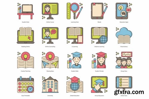 110 Online Education Icons Hazel Series