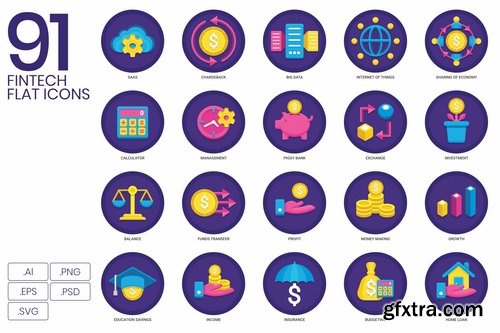 91 Fintech Icons Orchid Series