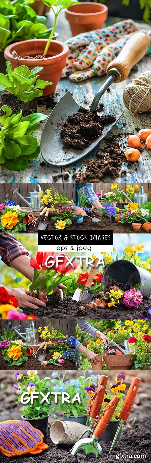 Spring gardening of agriculture planting of flowers