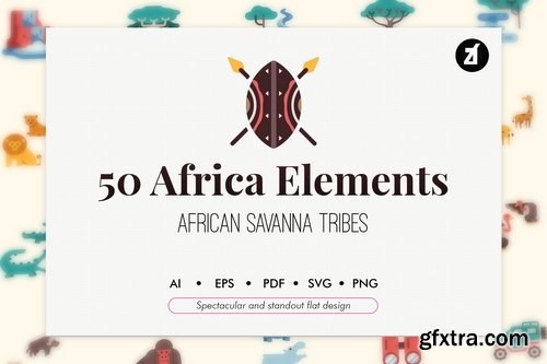 50 Africa elements in flat design