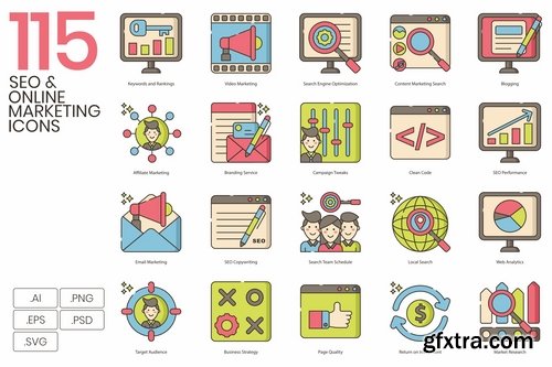 115 SEO & Online Marketing Icons Hazel Series