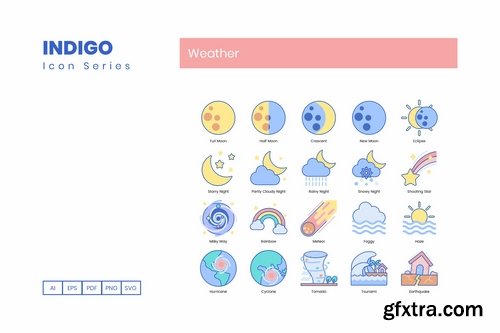 90 Weather Icons  Indigo Series