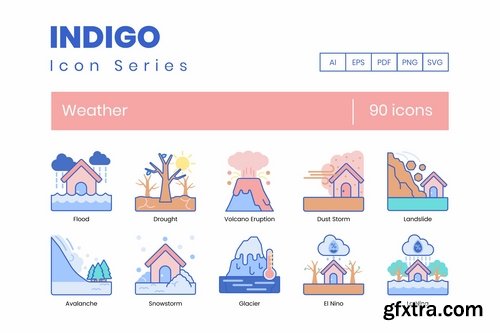 90 Weather Icons  Indigo Series