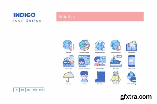 90 Weather Icons  Indigo Series