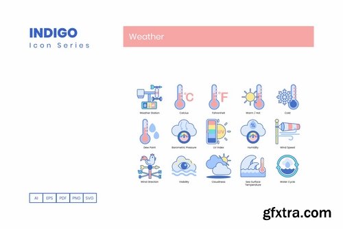 90 Weather Icons  Indigo Series