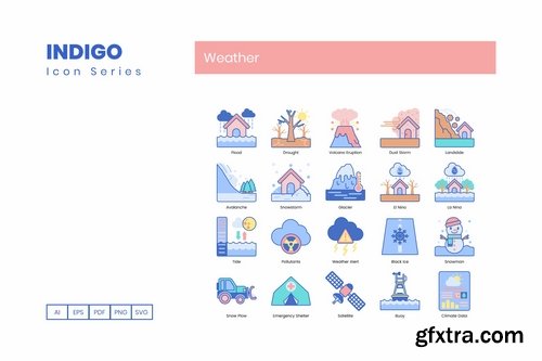 90 Weather Icons  Indigo Series