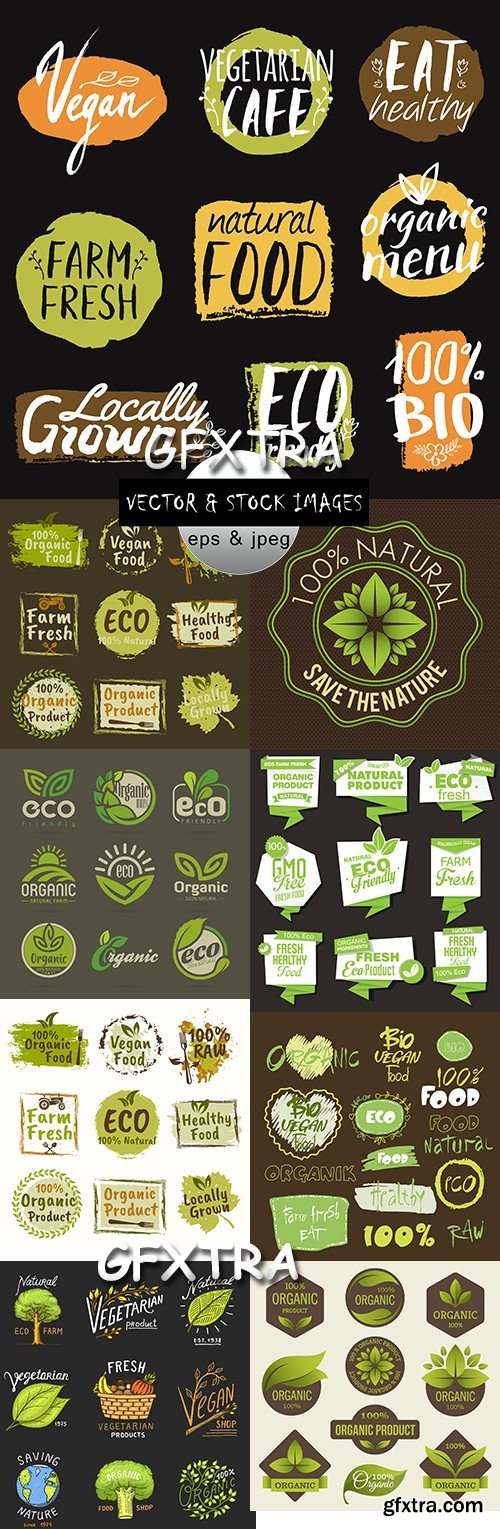 Natural green eco organic products collection of labels