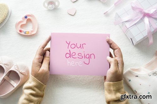 Baby shower pink card mockup