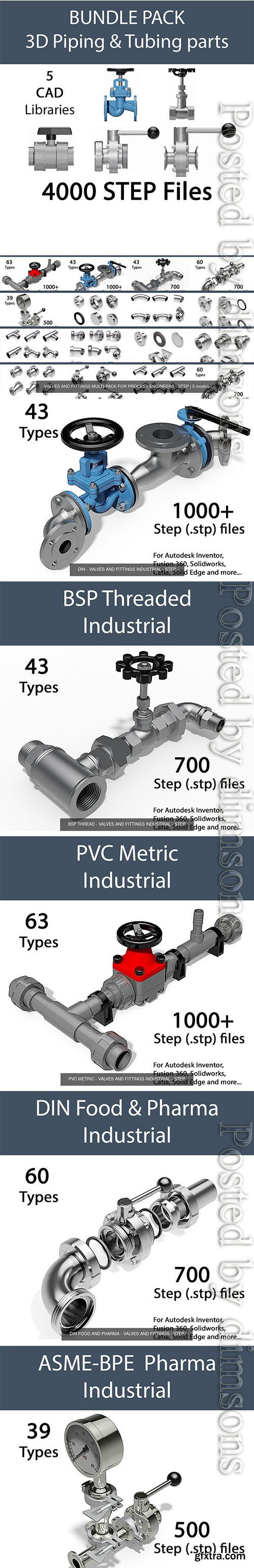 Cgtrader - VALVES AND FITTINGS MULTI-PACK FOR PROCESS ENGINEERS - STEP 3D Model Collection