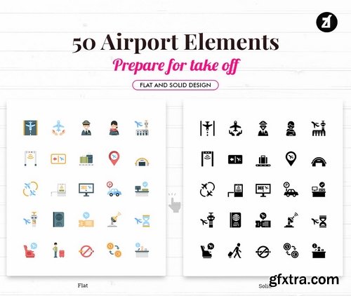 50 Airport elements in flat design