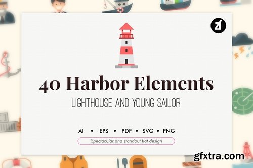 40 Harbor elements in flat design