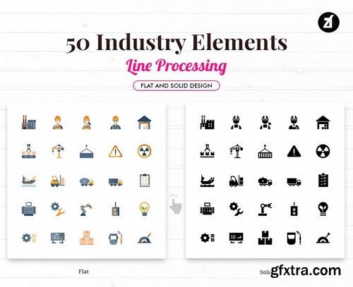 50 Industry elements in flat design