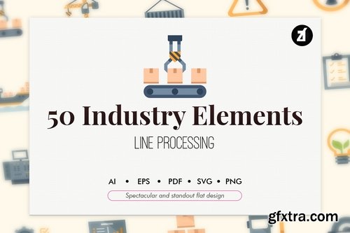 50 Industry elements in flat design