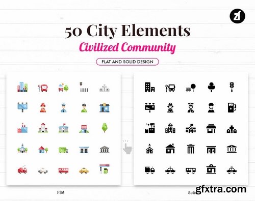 50 City elements in flat design