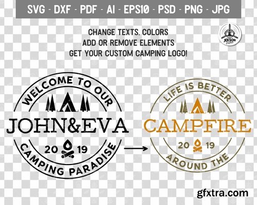 Family Camp Logo, Vintage Premade Hiking Badge