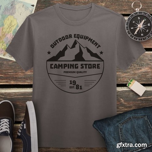 Retro Camp Logo, Vintage Premade Travel Badge