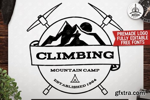 Retro Climbing Logo, Vintage Custom Travel Badge