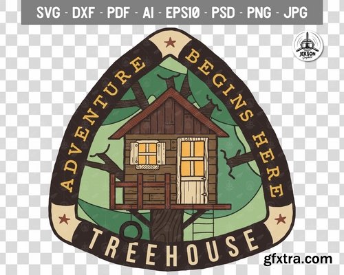 Tree House Badge Vintage Camping Logo Patch SVG