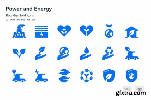 Energy and Power Roundies Solid Glyph Icons