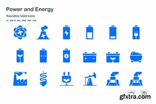 Energy and Power Roundies Solid Glyph Icons