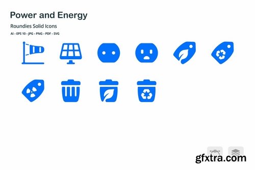 Energy and Power Roundies Solid Glyph Icons