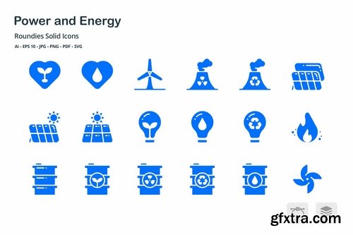 Energy and Power Roundies Solid Glyph Icons