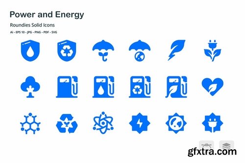 Energy and Power Roundies Solid Glyph Icons