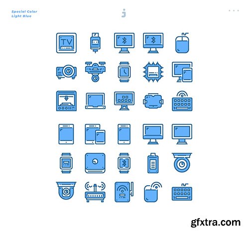 30 Device and Technology Icons - Light Blue