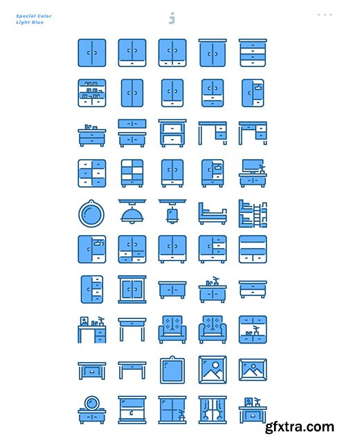 50 Furniture Icons - Light Blue