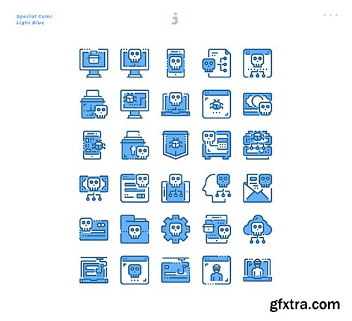 30 Cyber Crime Icons - Light Blue