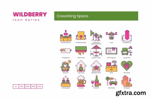 95 Coworking Space Icons Wildberry Series