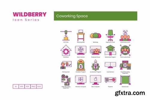 95 Coworking Space Icons Wildberry Series